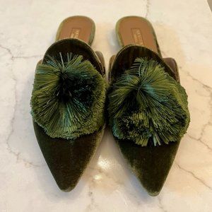 Aquazzura Powder Puff Pom-Pom Slides / Mules, Size 38